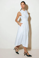 NUE EASE WHITE WOVEN MDI DRESS - Flying Tomato - Flyclothing LLC