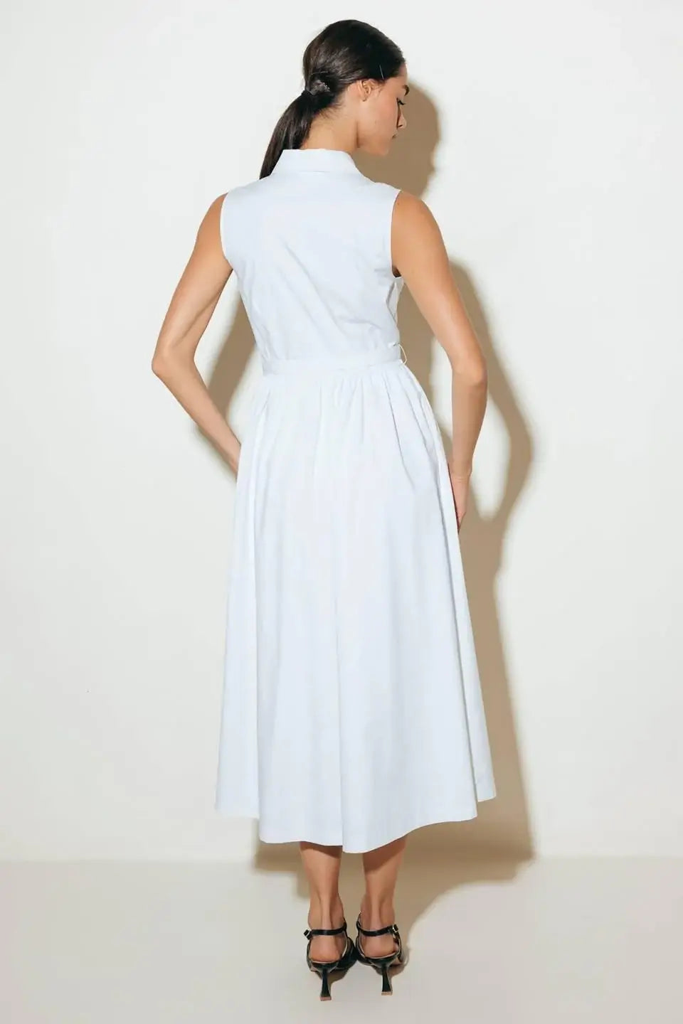 NUE EASE WHITE WOVEN MDI DRESS - Flying Tomato - Flyclothing LLC