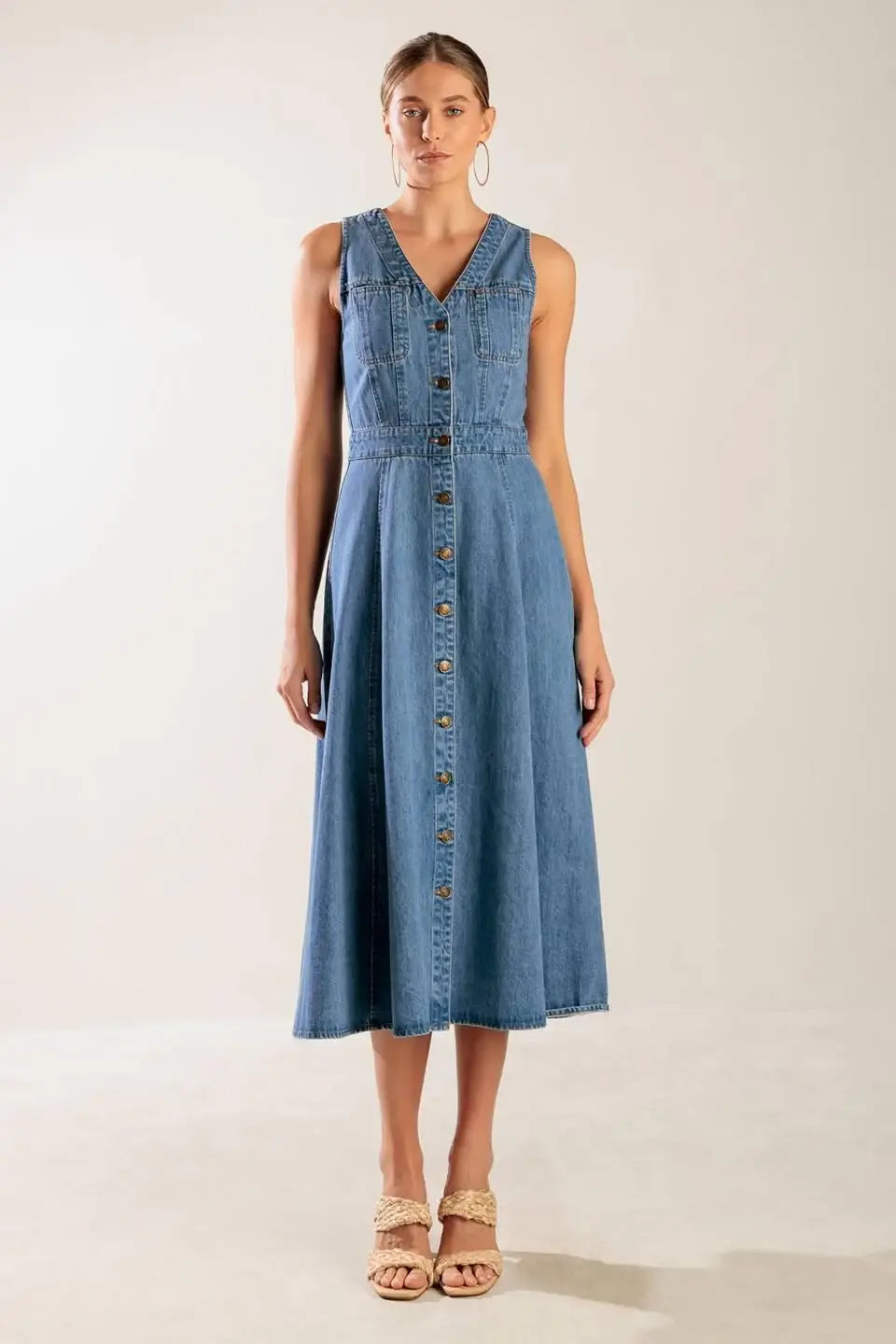 THE JOURNEY BEGINS BLUE DENIM MIDI DRESS - Flying Tomato - Flyclothing LLC
