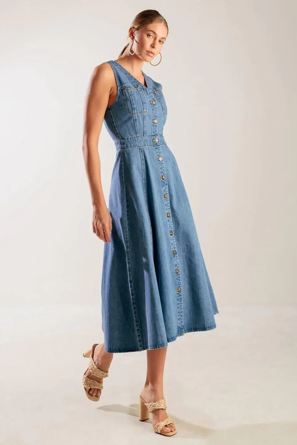 THE JOURNEY BEGINS BLUE DENIM MIDI DRESS - Flying Tomato - Flyclothing LLC