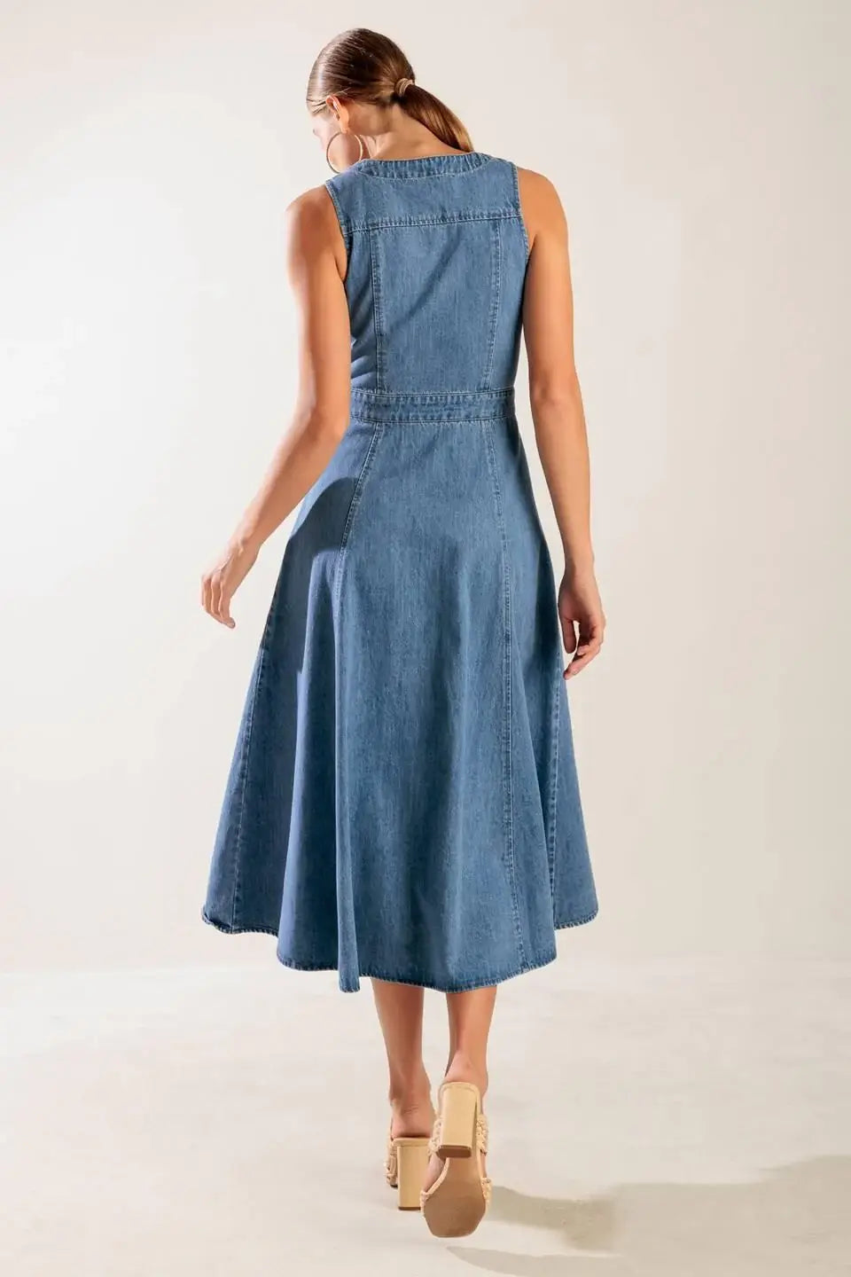 THE JOURNEY BEGINS BLUE DENIM MIDI DRESS - Flying Tomato - Flyclothing LLC