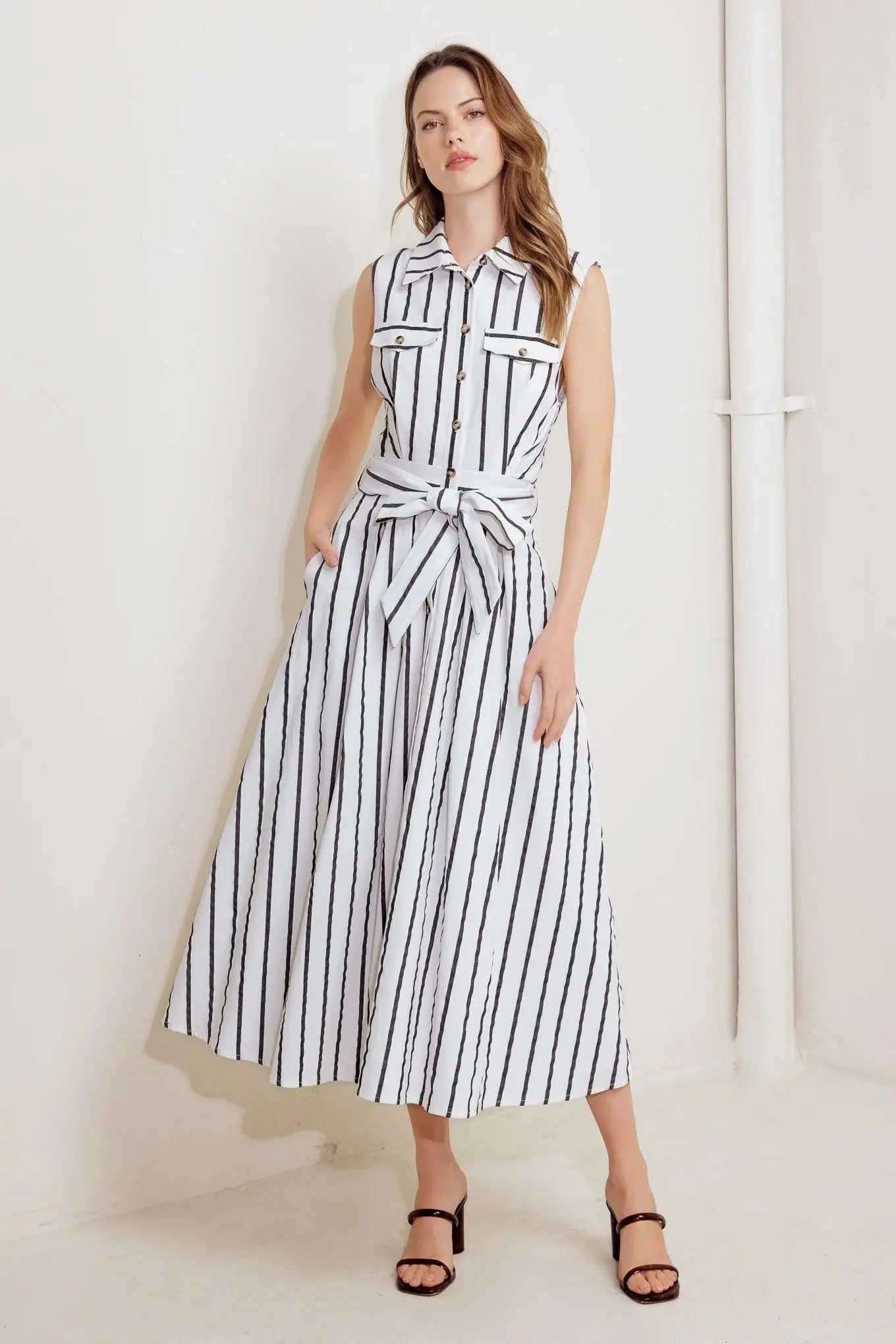 HUGS & VANILLA CLOUDS WOVEN MIDI DRESS - Flying Tomato - Flyclothing LLC