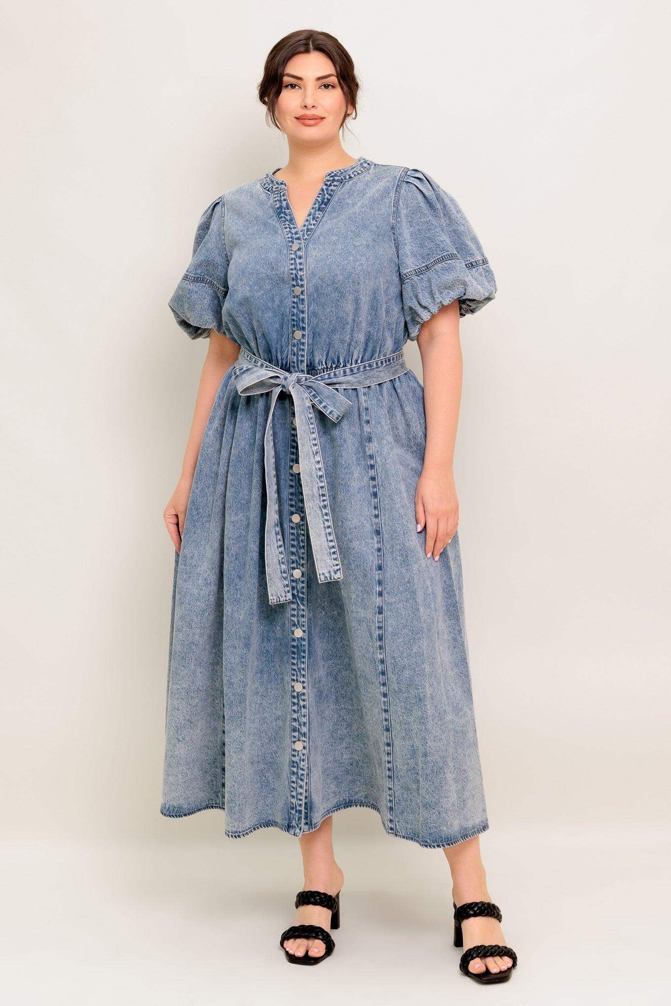 BAREFORM LIGHT DENIM MIDI DRESS - Flying Tomato - Flyclothing LLC