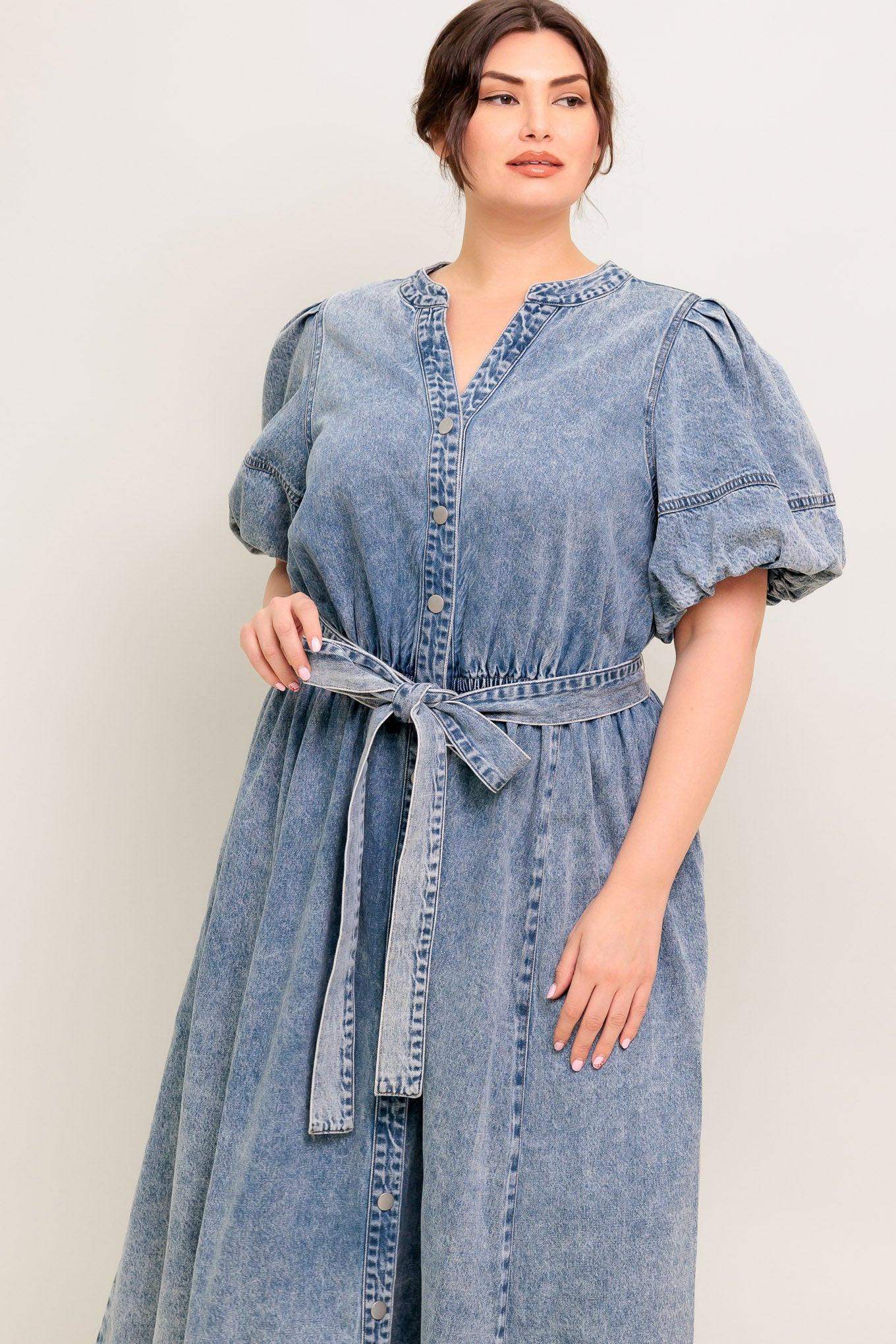 BAREFORM LIGHT DENIM MIDI DRESS - Flying Tomato - Flyclothing LLC
