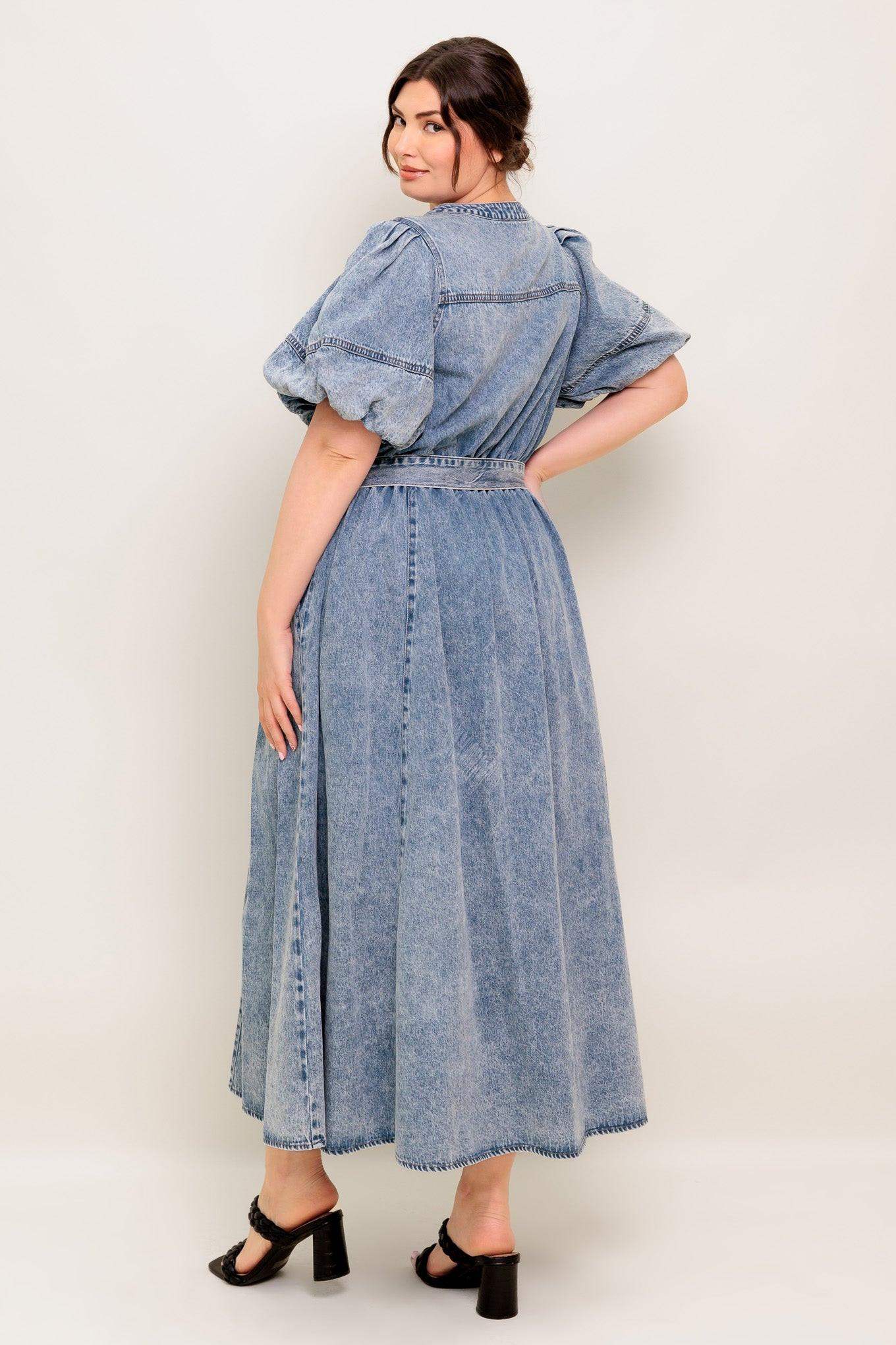 BAREFORM LIGHT DENIM MIDI DRESS - Flying Tomato - Flyclothing LLC