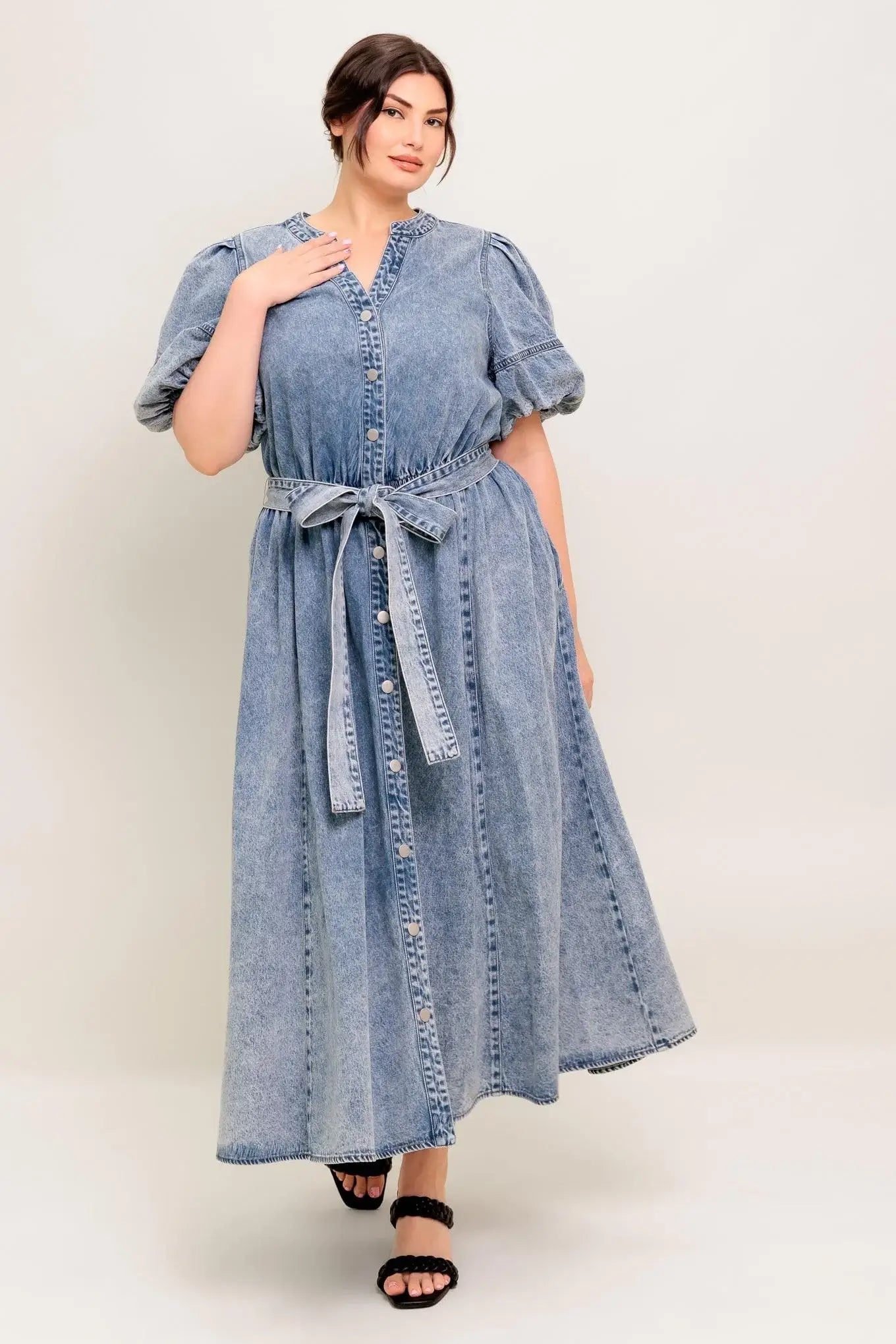 BAREFORM LIGHT DENIM MIDI DRESS - Flying Tomato - Flyclothing LLC