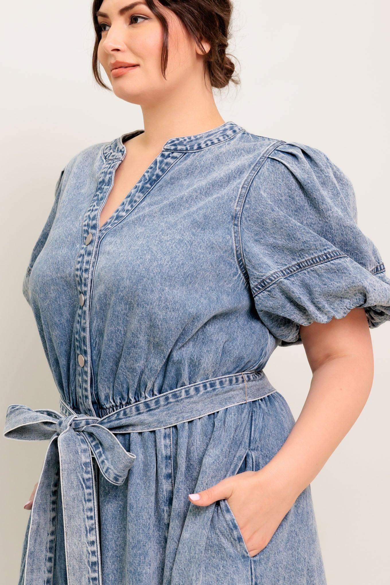 BAREFORM LIGHT DENIM MIDI DRESS - Flying Tomato - Flyclothing LLC