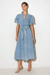 BAREFORM LIGHT DENIM MIDI DRESS - Flying Tomato - Flyclothing LLC
