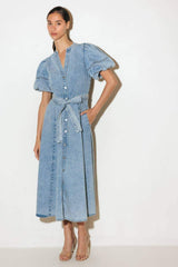 BAREFORM LIGHT DENIM MIDI DRESS - Flying Tomato - Flyclothing LLC