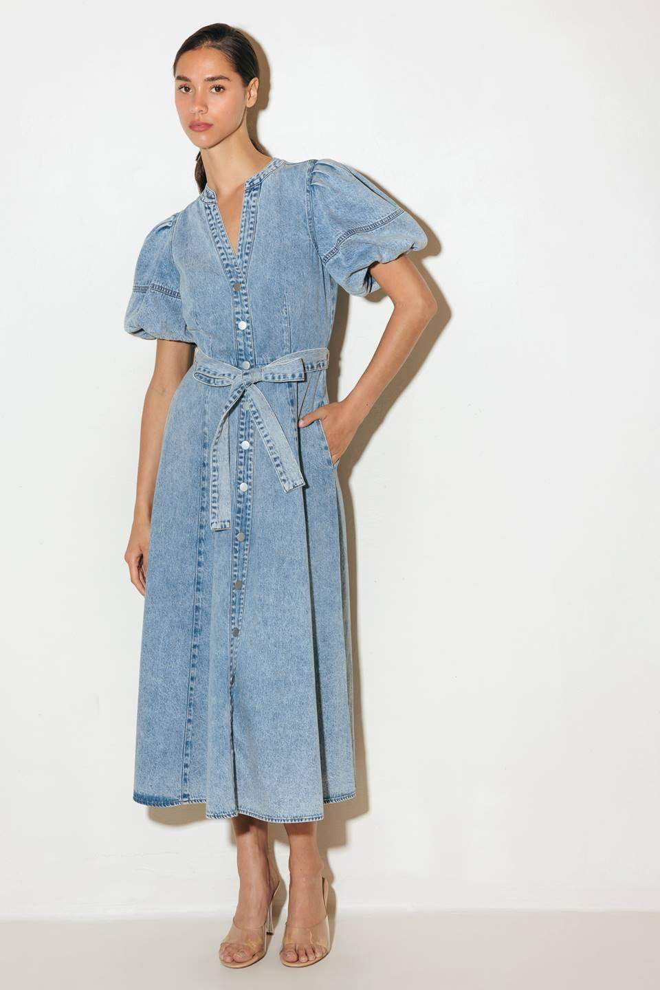 BAREFORM LIGHT DENIM MIDI DRESS - Flying Tomato - Flyclothing LLC