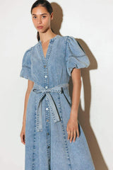 BAREFORM LIGHT DENIM MIDI DRESS - Flying Tomato - Flyclothing LLC