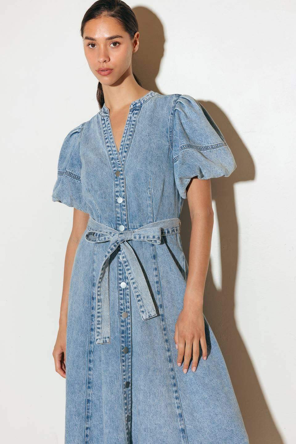 BAREFORM LIGHT DENIM MIDI DRESS - Flying Tomato - Flyclothing LLC