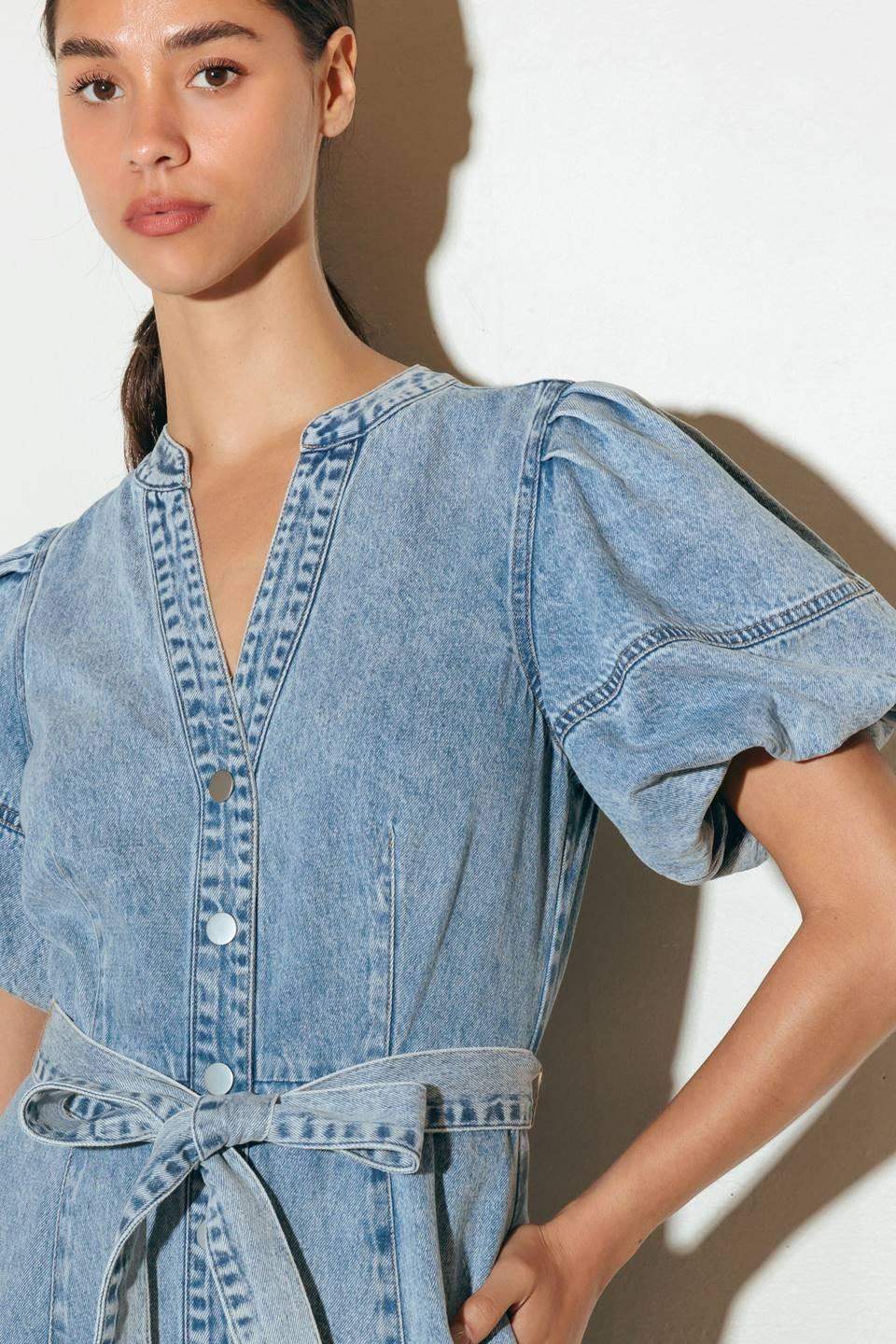BAREFORM LIGHT DENIM MIDI DRESS - Flying Tomato - Flyclothing LLC
