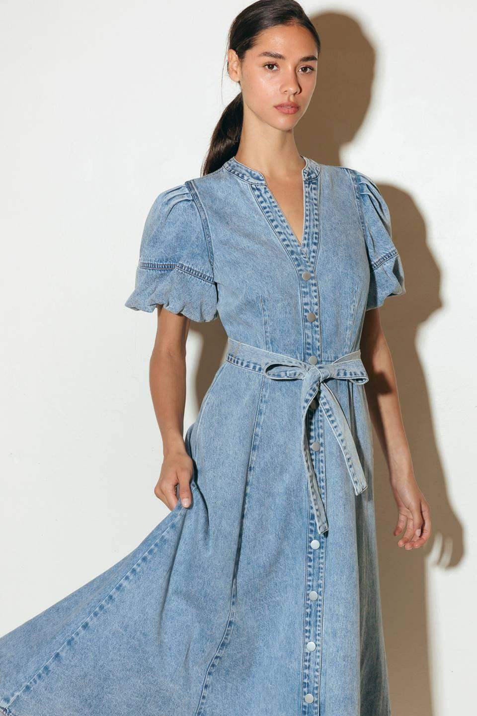 BAREFORM LIGHT DENIM MIDI DRESS - Flying Tomato - Flyclothing LLC