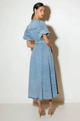 BAREFORM LIGHT DENIM MIDI DRESS - Flying Tomato - Flyclothing LLC