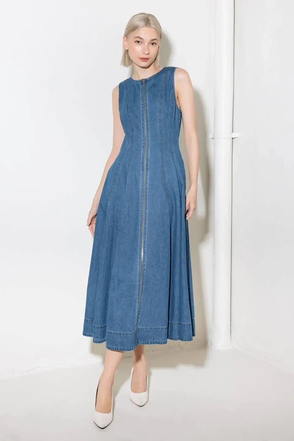 IRRESISTIBLY POISED DENIM MIDI DRESS - Flying Tomato - Flyclothing LLC