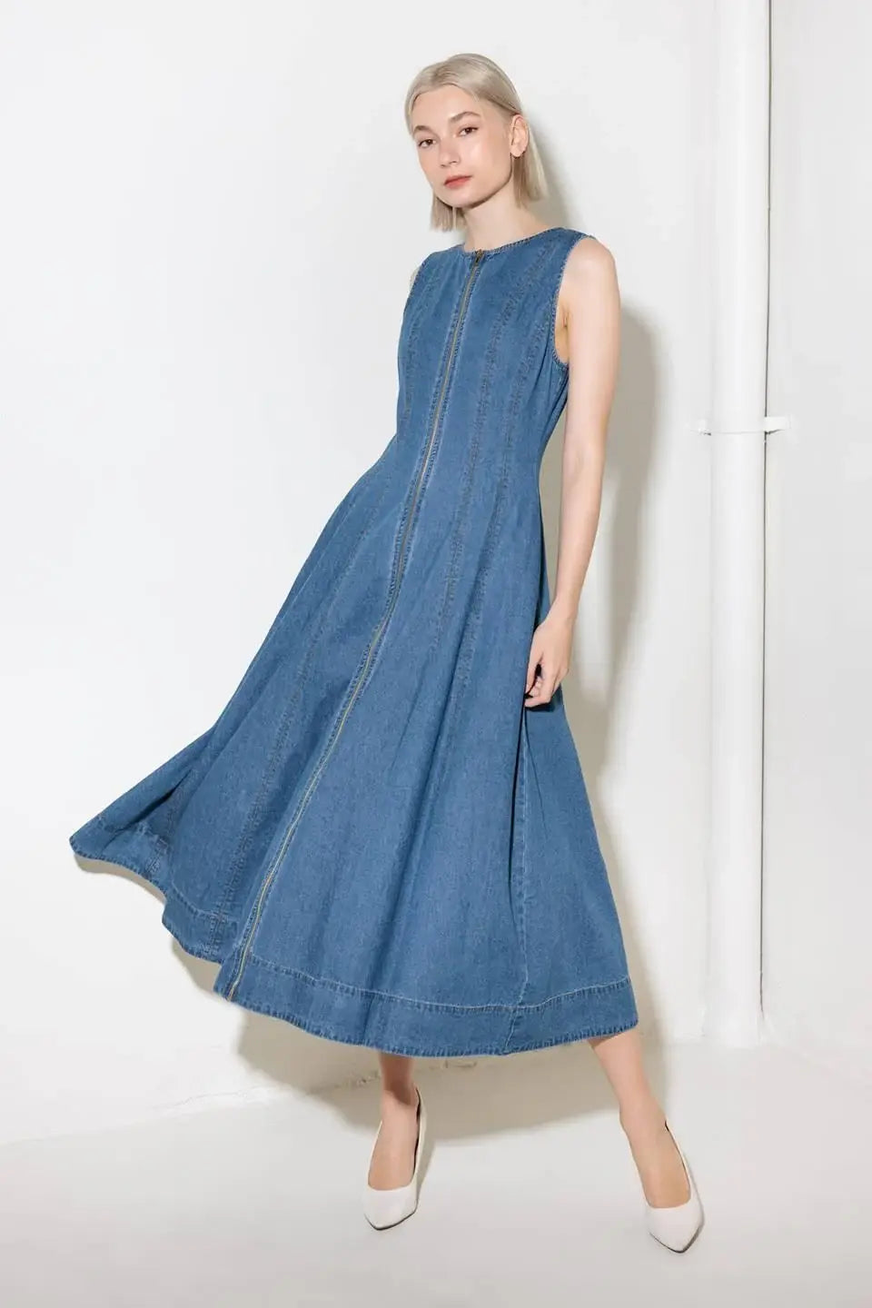 IRRESISTIBLY POISED DENIM MIDI DRESS - Flying Tomato - Flyclothing LLC