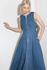IRRESISTIBLY POISED DENIM MIDI DRESS - Flying Tomato - Flyclothing LLC