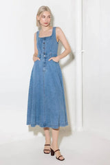 SOFTLY ROMANTIC DENIM MIDI DRESS - Flying Tomato - Flyclothing LLC