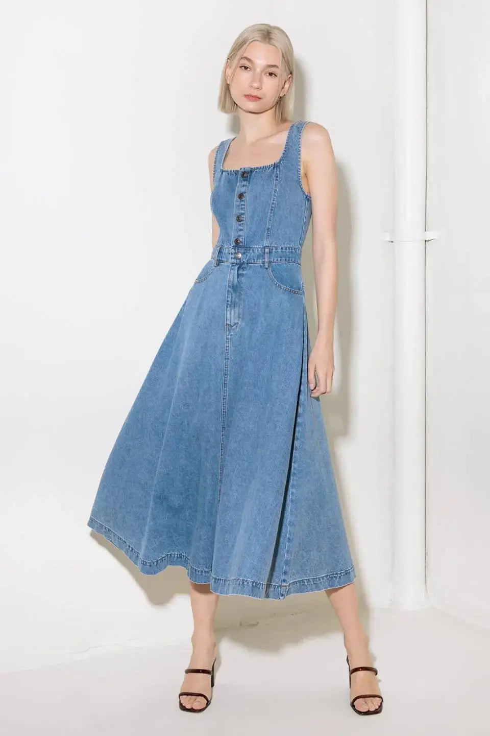 SOFTLY ROMANTIC DENIM MIDI DRESS - Flying Tomato - Flyclothing LLC
