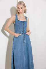 SOFTLY ROMANTIC DENIM MIDI DRESS - Flying Tomato - Flyclothing LLC