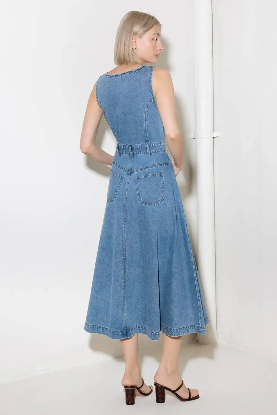 SOFTLY ROMANTIC DENIM MIDI DRESS - Flying Tomato - Flyclothing LLC