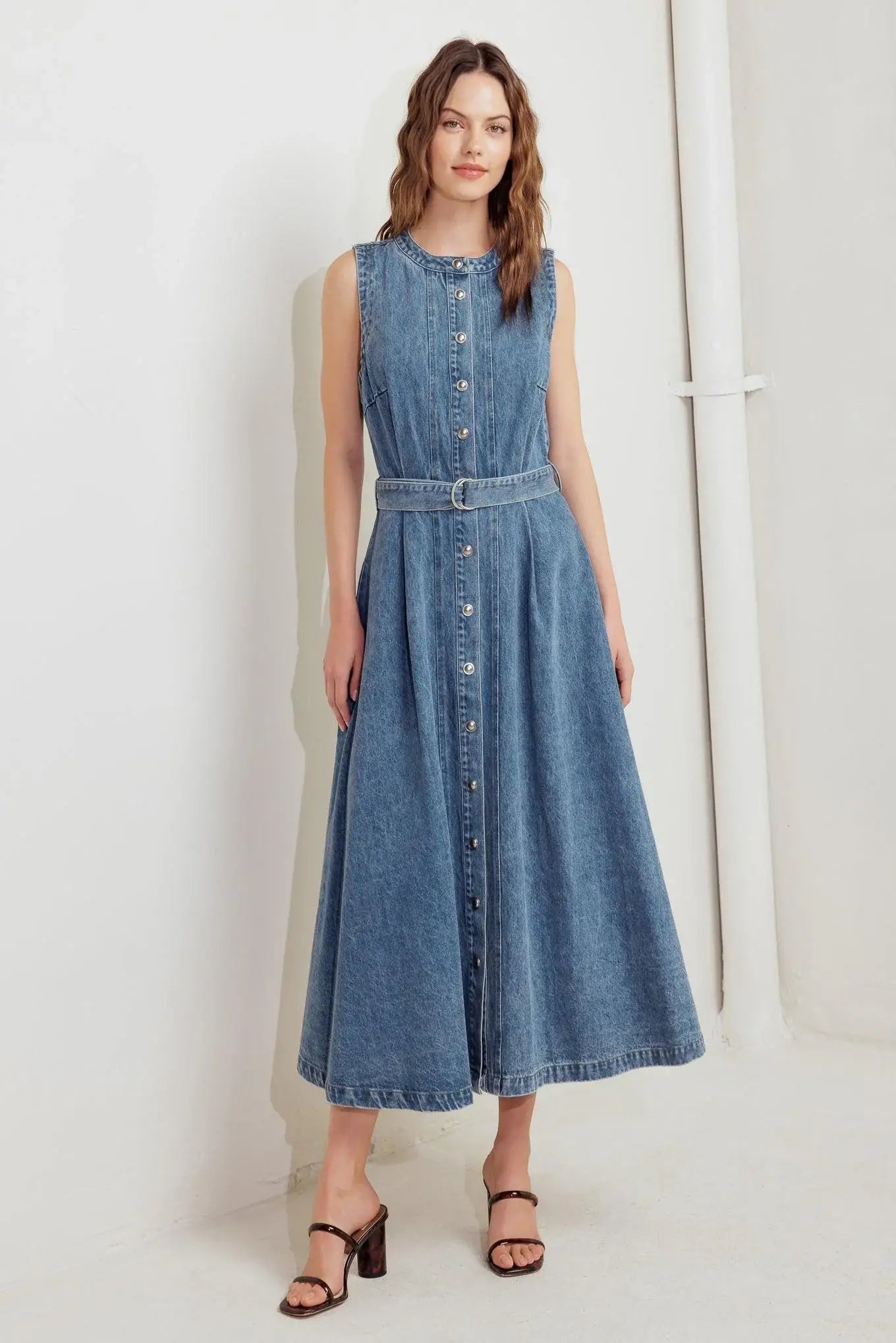 MIDNIGHT RODEO DENIM MIDI DRESS - Flying Tomato - Flyclothing LLC