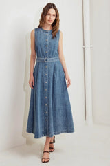 MIDNIGHT RODEO DENIM MIDI DRESS - Flying Tomato - Flyclothing LLC