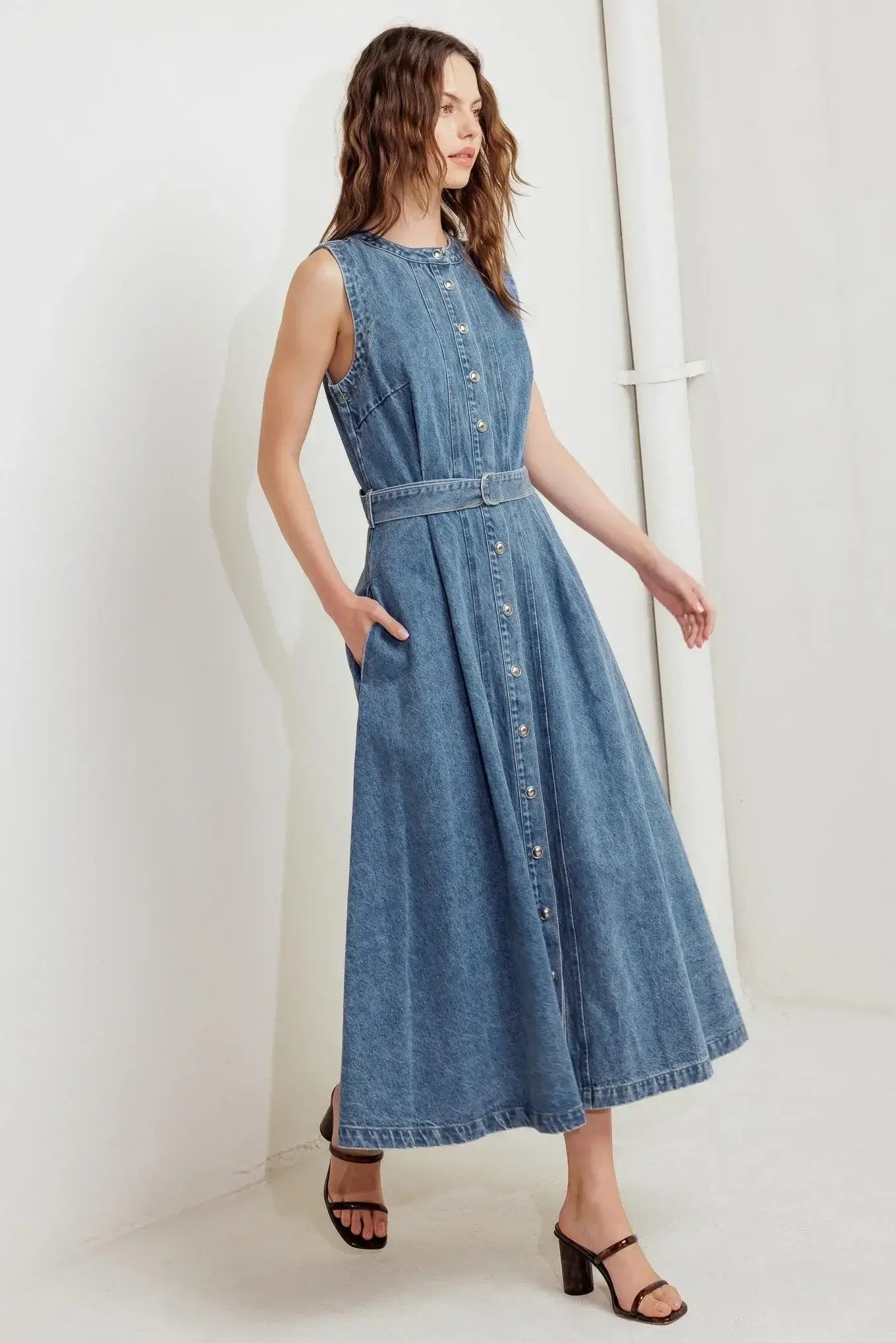 MIDNIGHT RODEO DENIM MIDI DRESS - Flying Tomato - Flyclothing LLC