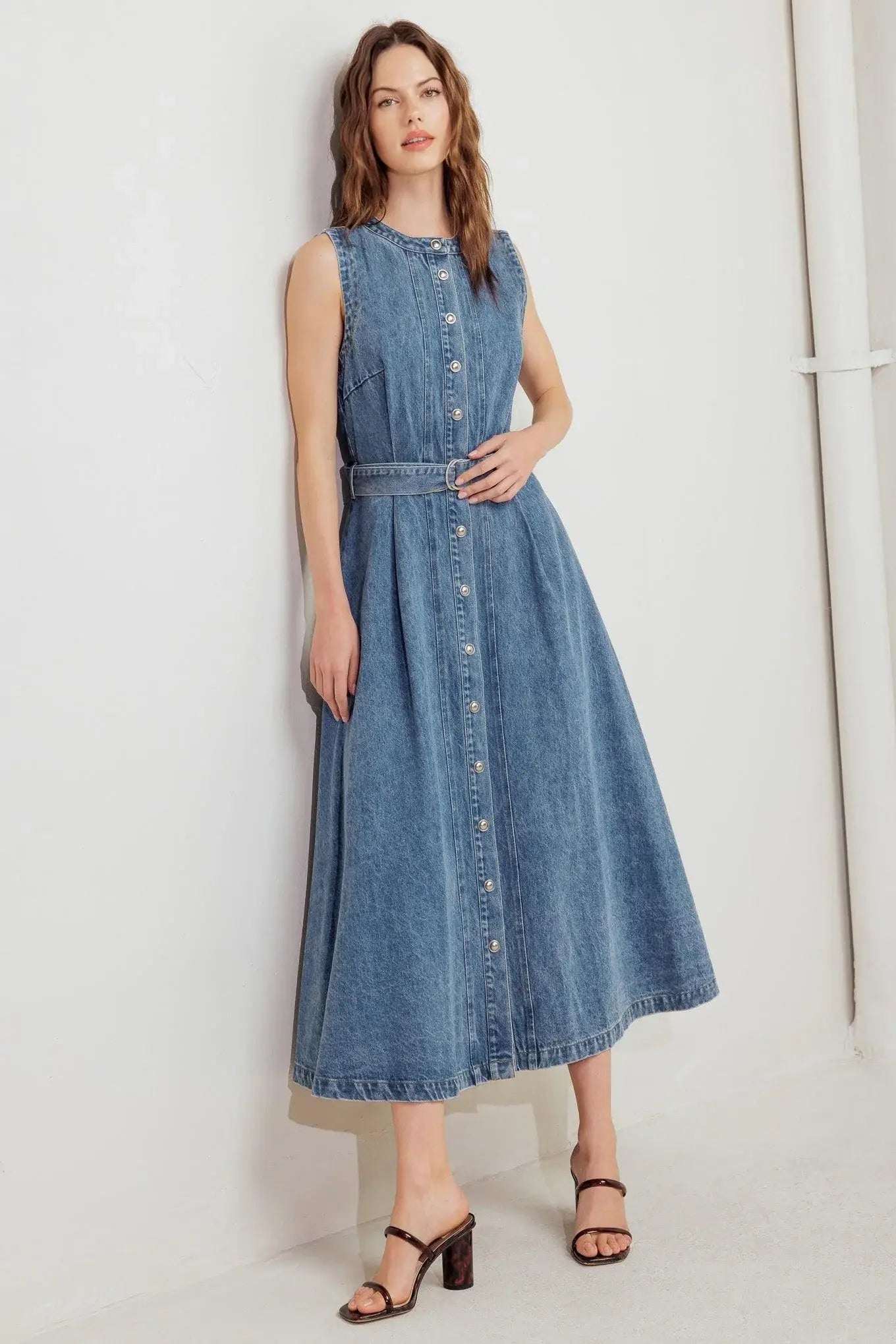 MIDNIGHT RODEO DENIM MIDI DRESS - Flying Tomato - Flyclothing LLC