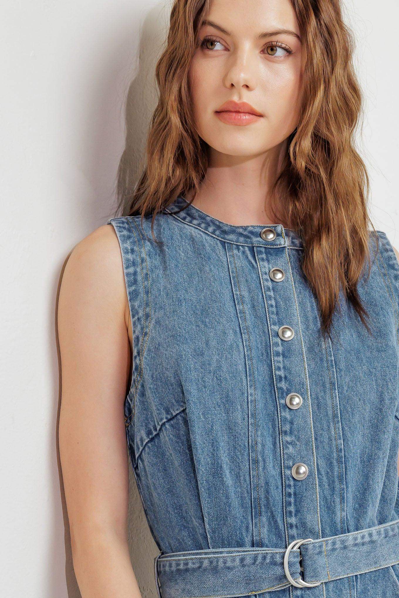 MIDNIGHT RODEO DENIM MIDI DRESS - Flying Tomato - Flyclothing LLC
