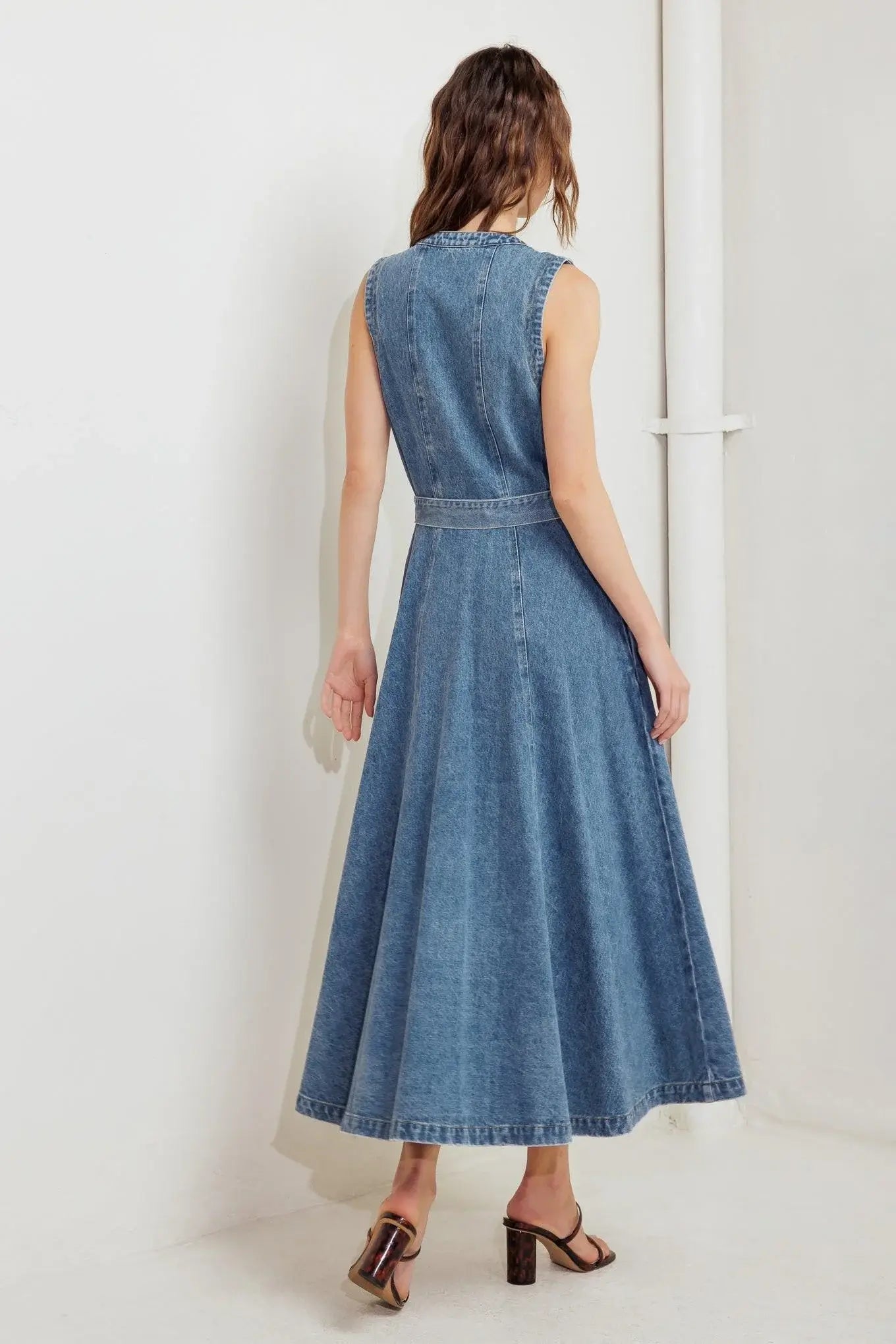 MIDNIGHT RODEO DENIM MIDI DRESS - Flying Tomato - Flyclothing LLC