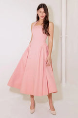 CAUGHT IN THE RAIN PINK WOVEN MIDI DRESS - Flying Tomato - Flyclothing LLC