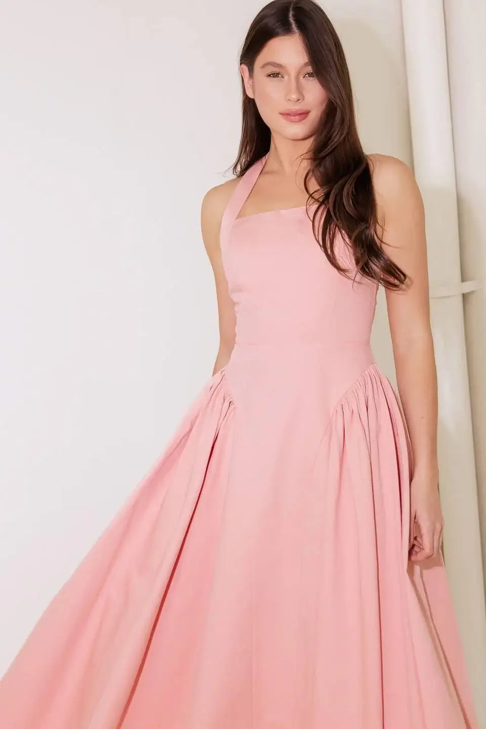 CAUGHT IN THE RAIN PINK WOVEN MIDI DRESS - Flying Tomato - Flyclothing LLC