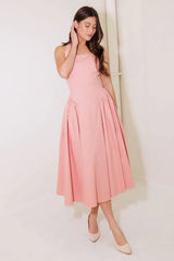 CAUGHT IN THE RAIN PINK WOVEN MIDI DRESS - Flying Tomato - Flyclothing LLC
