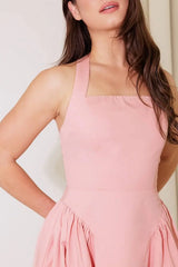 CAUGHT IN THE RAIN PINK WOVEN MIDI DRESS - Flying Tomato - Flyclothing LLC