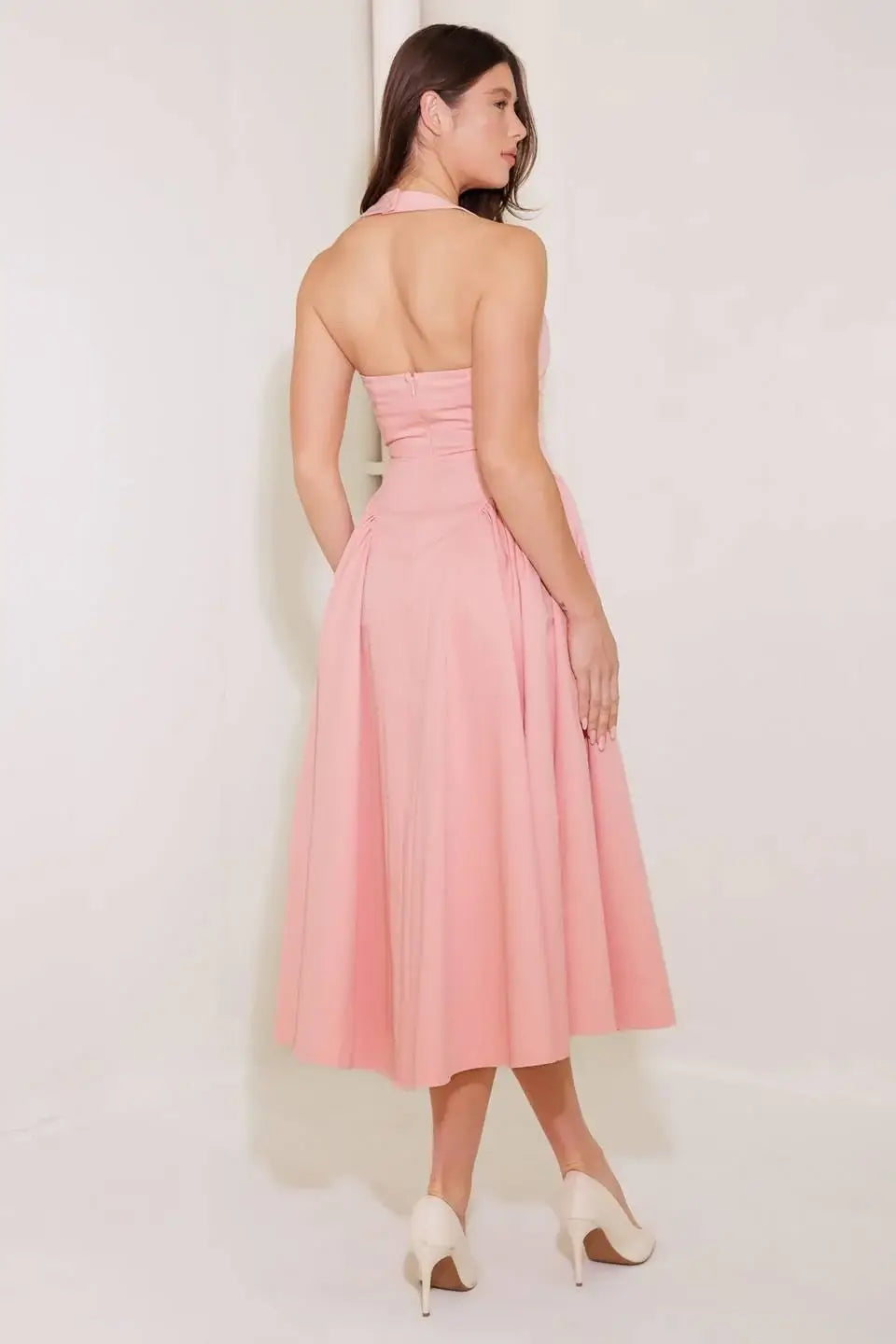 CAUGHT IN THE RAIN PINK WOVEN MIDI DRESS - Flying Tomato - Flyclothing LLC