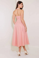 CAUGHT IN THE RAIN PINK WOVEN MIDI DRESS - Flying Tomato - Flyclothing LLC