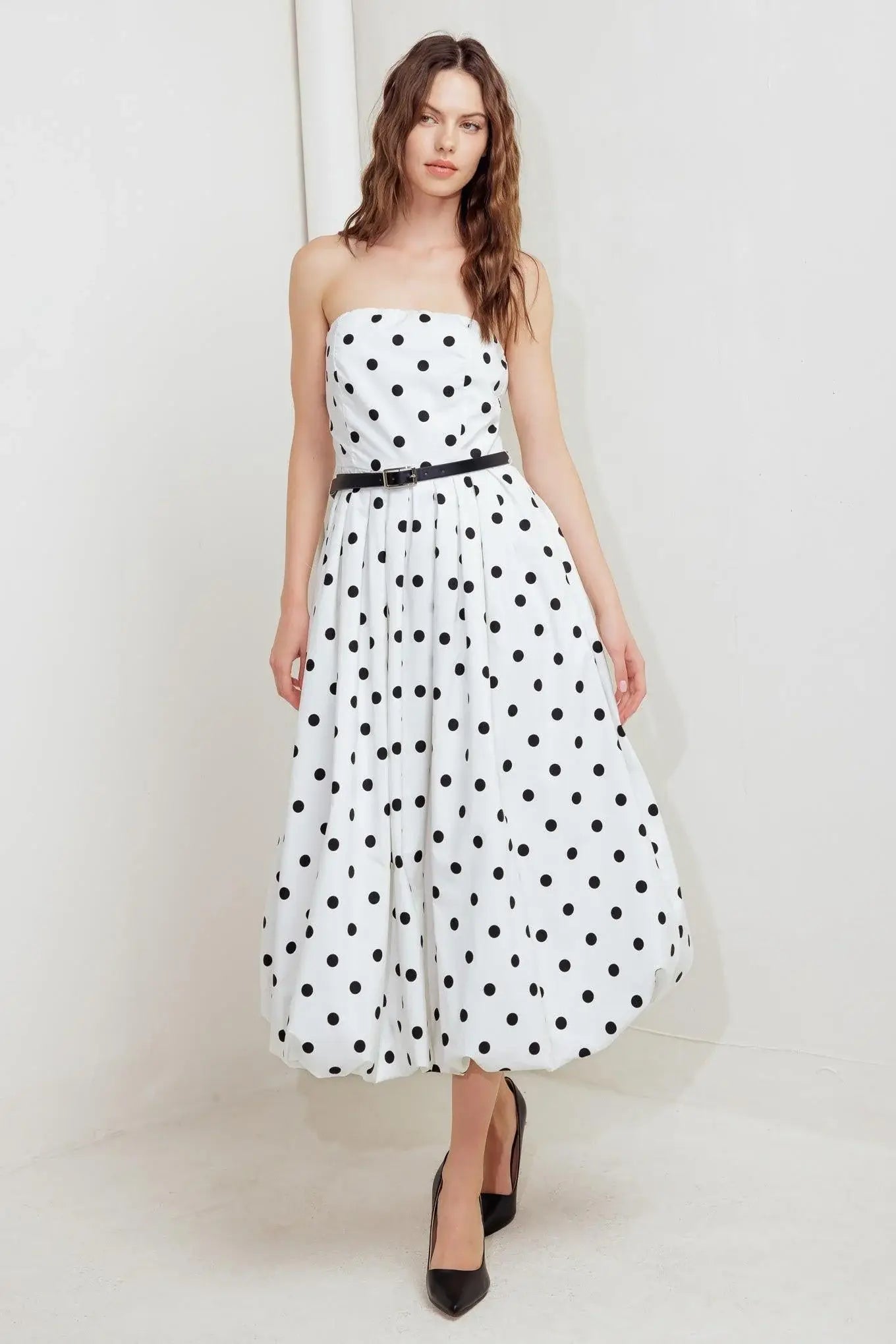 MONROE DOT WHITE WOVEN MIDI DRESS - Flying Tomato - Flyclothing LLC