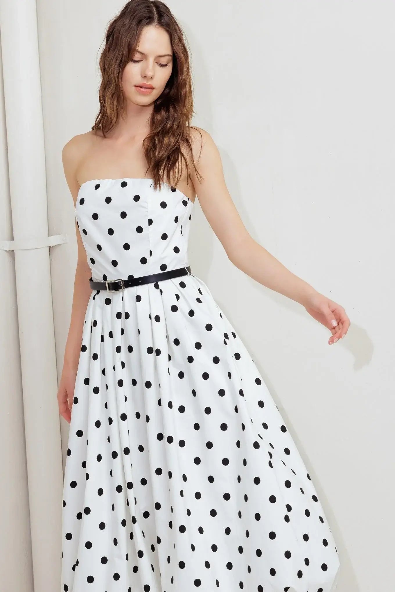 MONROE DOT WHITE WOVEN MIDI DRESS - Flying Tomato - Flyclothing LLC