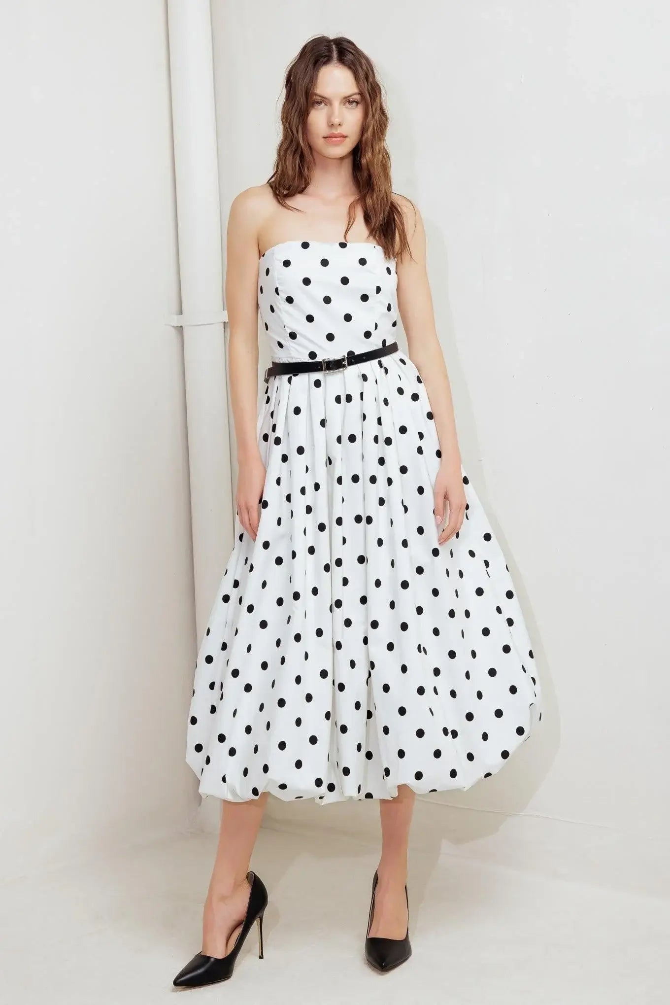 MONROE DOT WHITE WOVEN MIDI DRESS - Flying Tomato - Flyclothing LLC