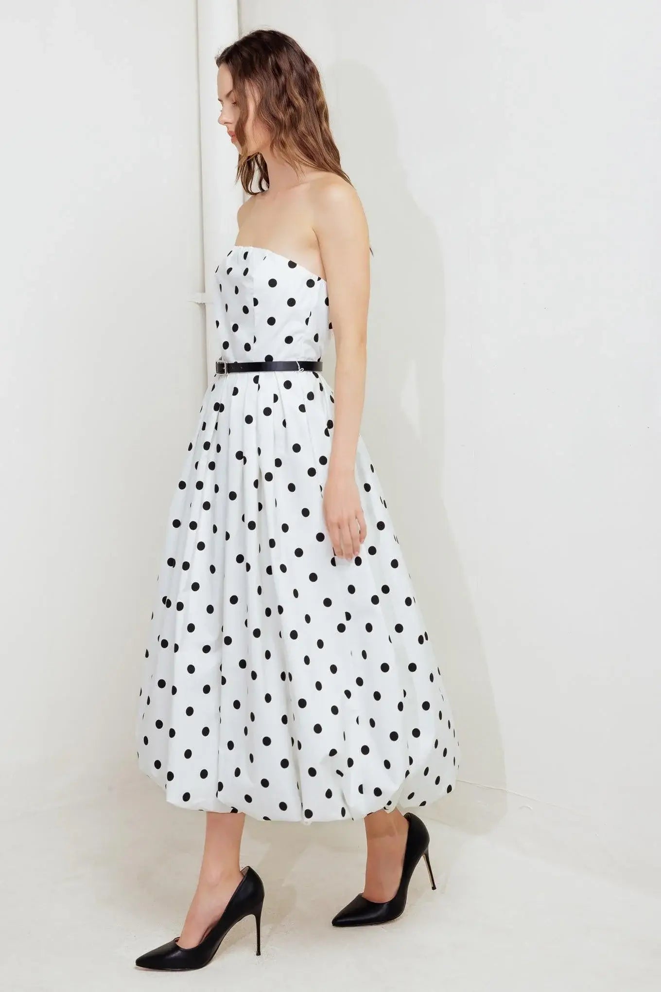 MONROE DOT WHITE WOVEN MIDI DRESS - Flying Tomato - Flyclothing LLC