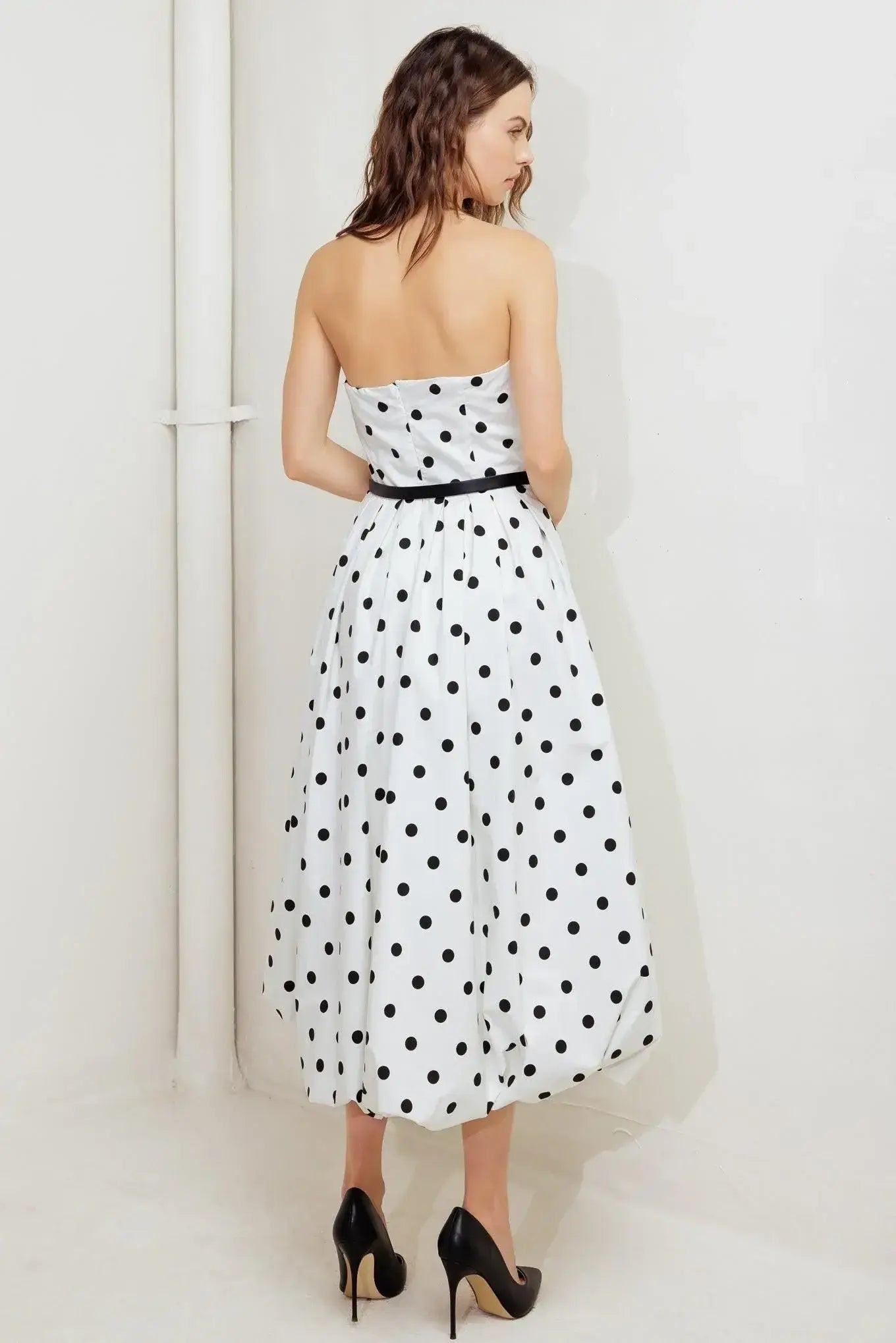 MONROE DOT WHITE WOVEN MIDI DRESS - Flying Tomato - Flyclothing LLC
