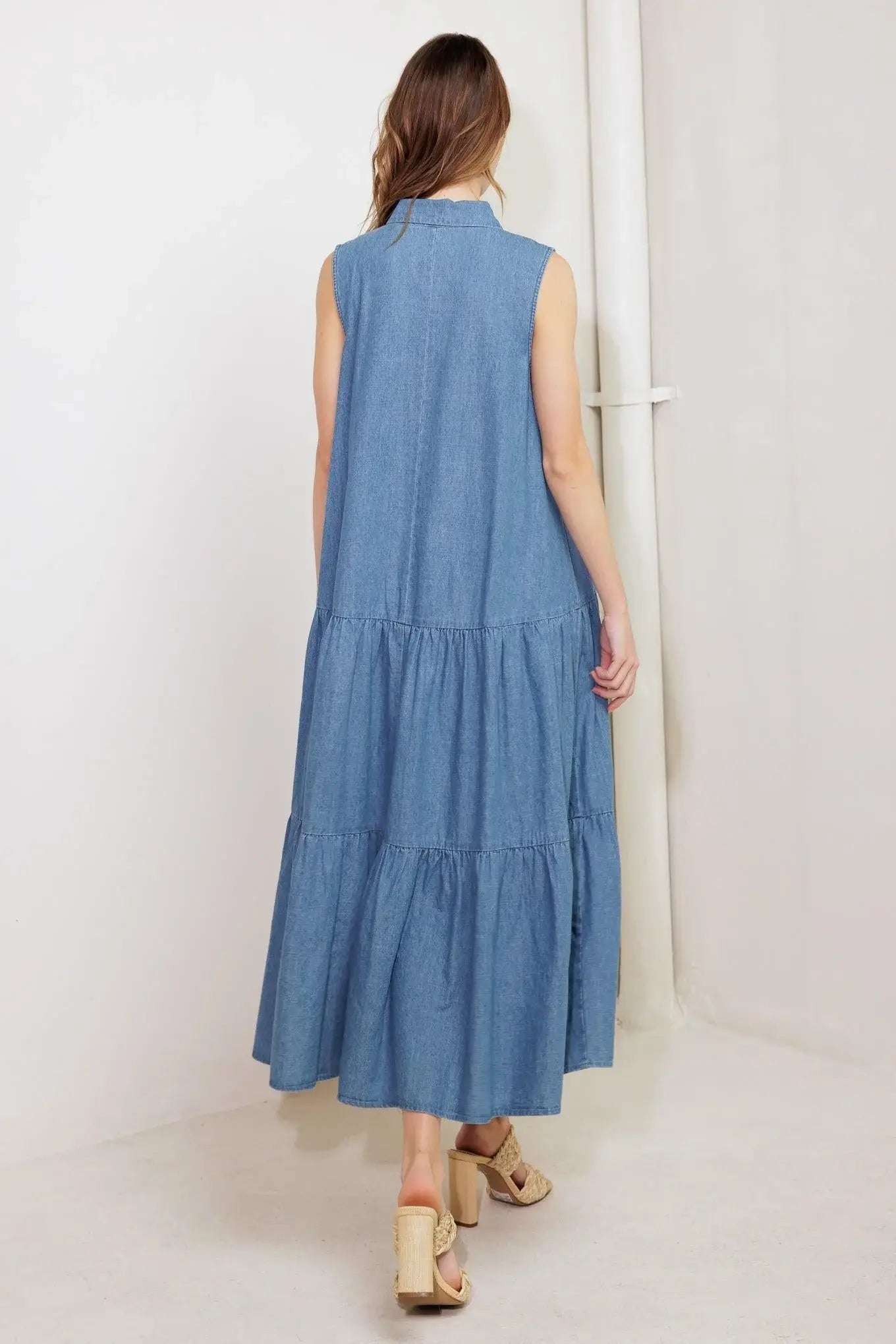 PETALS FALLING SLOWLY DENIM MIDI DRESS - Flying Tomato - Flyclothing LLC