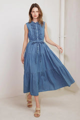 PETALS FALLING SLOWLY DENIM MIDI DRESS - Flying Tomato - Flyclothing LLC