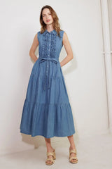PETALS FALLING SLOWLY DENIM MIDI DRESS - Flying Tomato - Flyclothing LLC