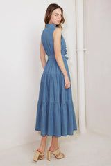 PETALS FALLING SLOWLY DENIM MIDI DRESS - Flying Tomato - Flyclothing LLC