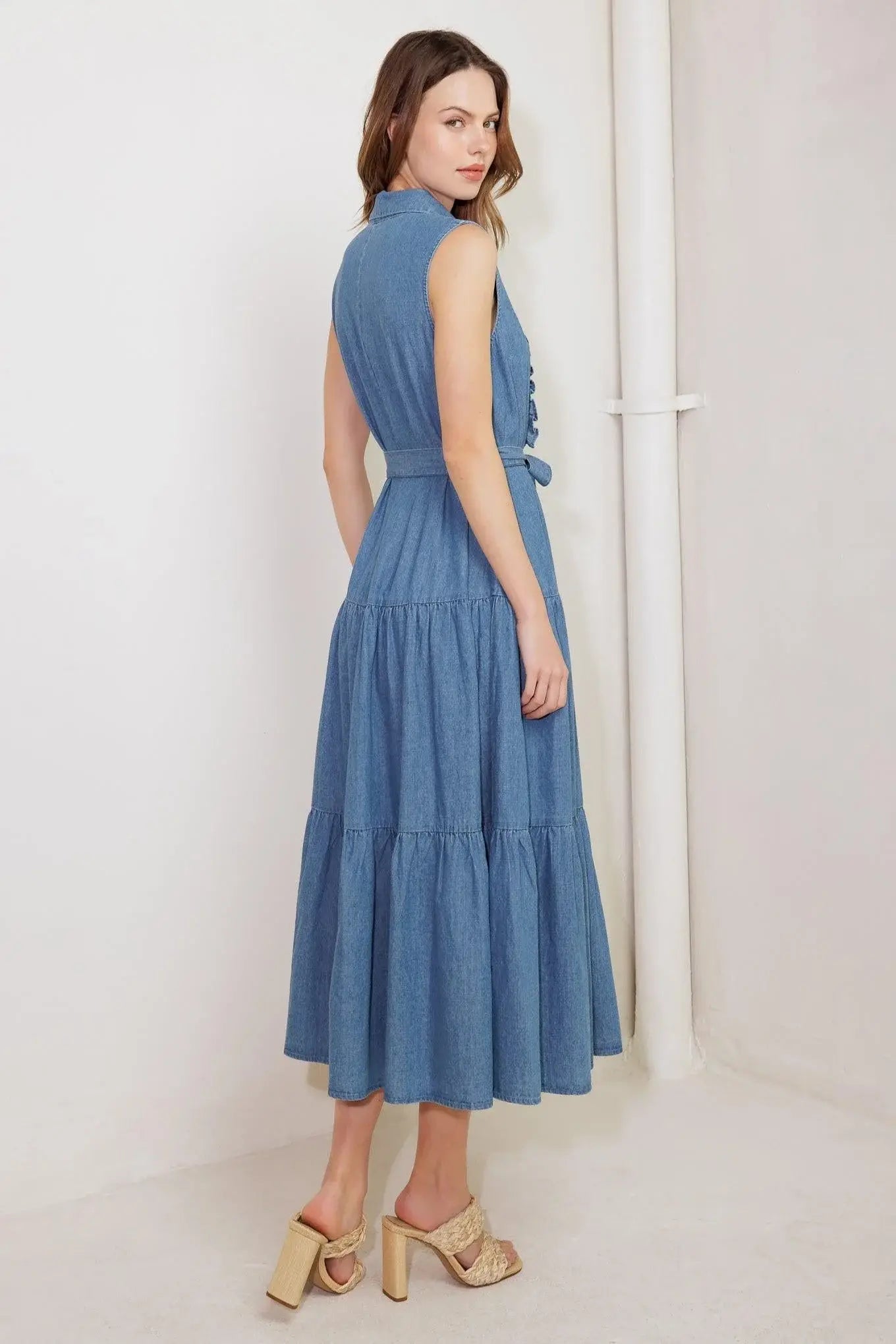 PETALS FALLING SLOWLY DENIM MIDI DRESS - Flying Tomato - Flyclothing LLC