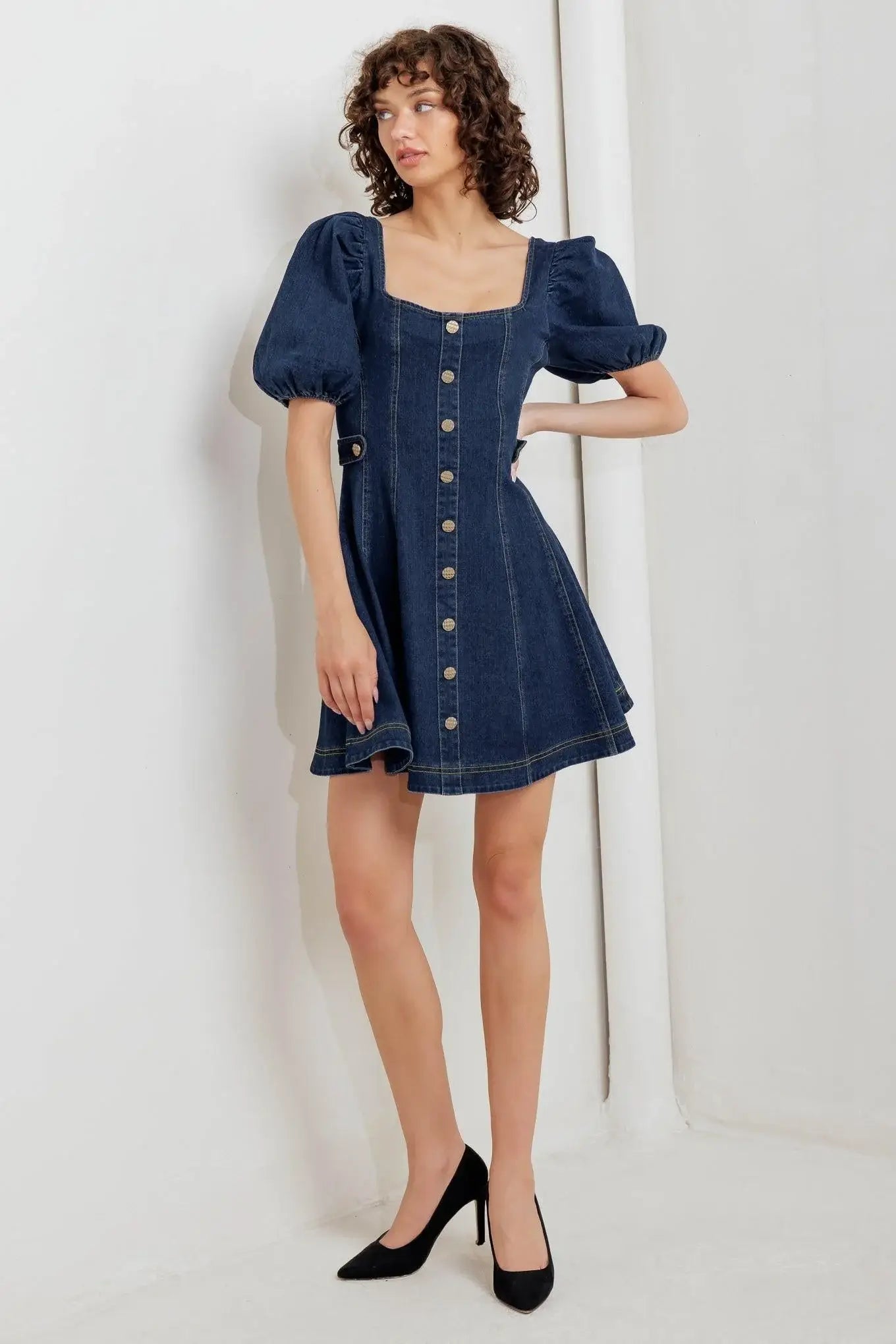 PUFF & PLAY DENIM MINI DRESS - Flying Tomato - Flyclothing LLC