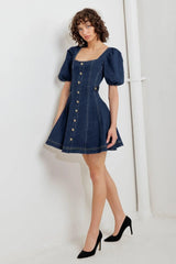 PUFF & PLAY DENIM MINI DRESS - Flying Tomato - Flyclothing LLC